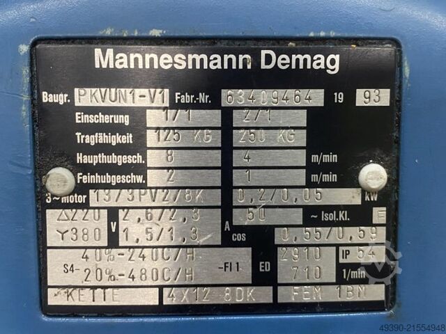 Electric chain hoist, electric hoisting unit, crane 250 kg DEMAG PKVUN1 V1