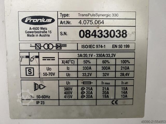 MIG / MAG pulse shielding gas welding machine, pulse welder, pulse device, welding machine, pulse fu FRONIUS TransPulsSynergic - TPS 330