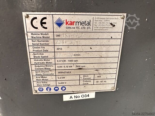 Sierra de cinta horizontal totalmente automática Karmetal Prosaw Pro300- RFA