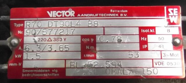 Motorreductor 1,5 kW 53 rpm SEW-EURODRIVE R70DT90L4B8