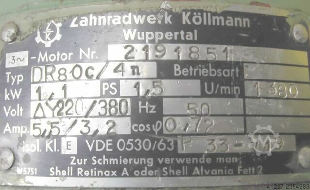 Gear motor 1.1 kW 90 rpm Köllmann DR80c/4n