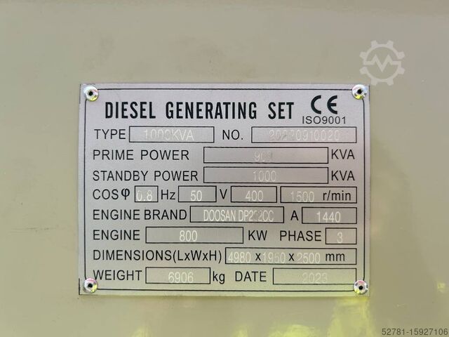 Aggregat Doosan DP222CC - 1000 kVA Generator - DPX-19859