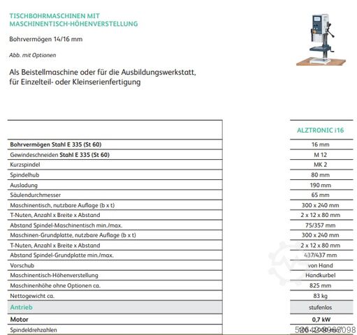 ALZTRONIC i16 asztali fúrógép ALZMETALL ALZTRONIC i16