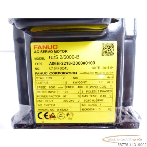 Fanuc Motor Fanuc A06B-2218-B000 # 0100 Motor + A860-2050-T321 SN C164F0C45  - ! -