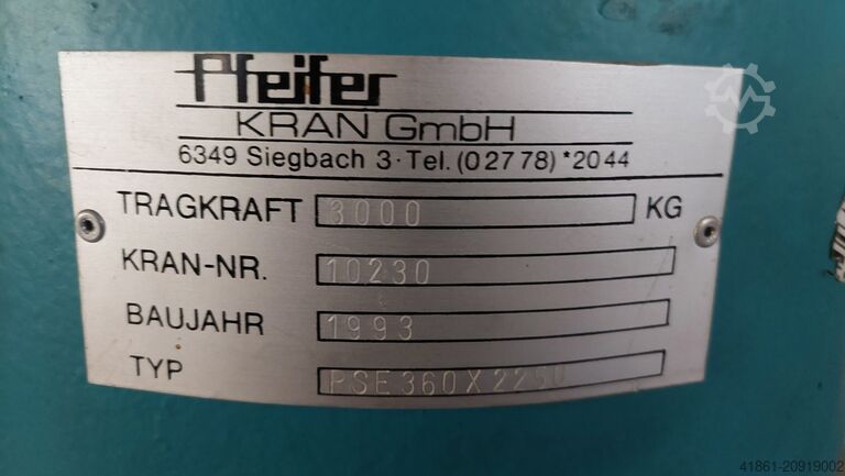 Oszlopos emelő daru PFEIFER PSE 360 x 2250