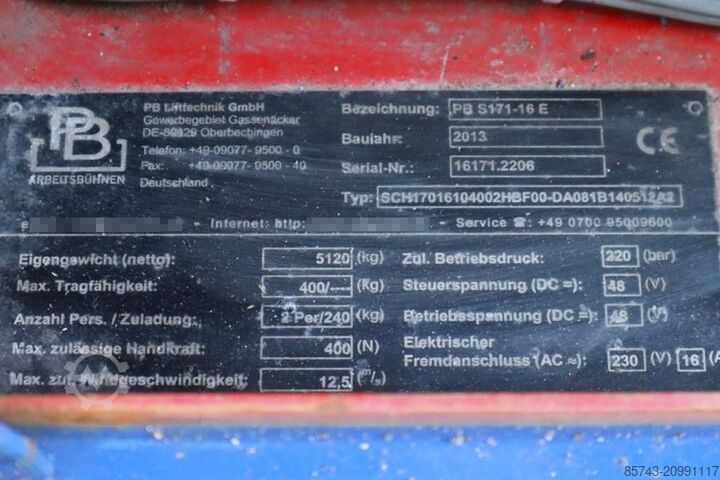 Schaarlift PB Lifttechnik S171-16E Electric, 17.3m Working Height, 400kg Cap