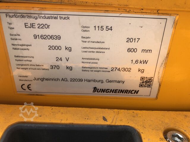 Empilhadeiras Elétricas de Palete Jungheinrich EJE R 220 R (Rampenfunktion)