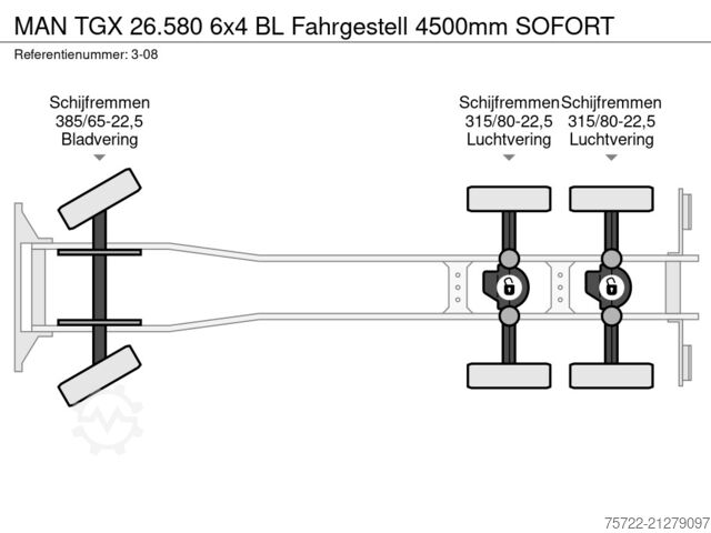 Fahrgestell mit Fahrerhaus MAN TGX 26.580 6x4 BL Fahrgestell 4500mm SOFORT