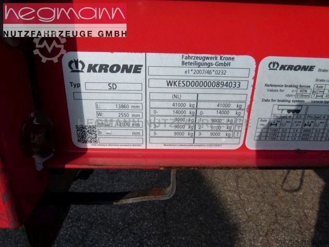 Naczepa otwarta z plandeką KRONE SDP 27, , Scheibe, 324.267 km, LASI Code XL, SAF