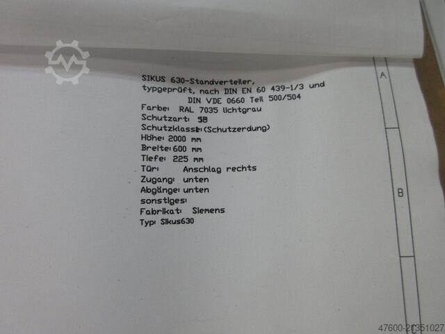 Armoire de commande, tableau de distribution, coffret de répartition électrique Siemens Hauptverteiler Unterverteiler Sikus 630 Energieverteiler 400V 100A