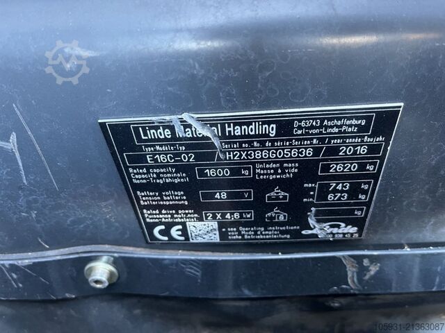 Elektrische vorkheftruck 3 wielen Linde E16C-02