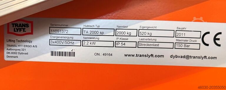 Schaarheftafel TRANSLYFT TA 2000 sp