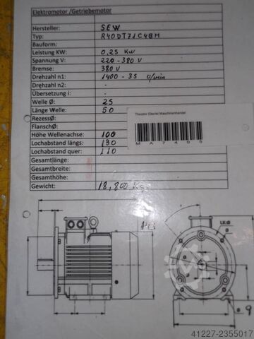 Gear motor 0.25 kW 35 rpm SEW-EURODRIVE R40DT71C4BM