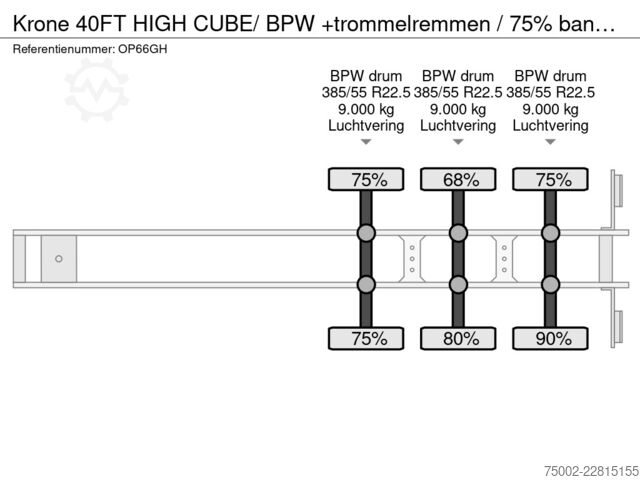 Containervervoer Krone 40FT HIGH CUBE/ BPW +trommelremmen / 75% banden...