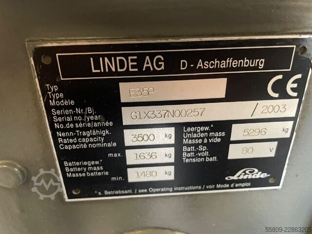 Carrello elevatore elettrico a 4 ruote Linde E 35 P // Triplex // Seitenschieber // Zinkenverst