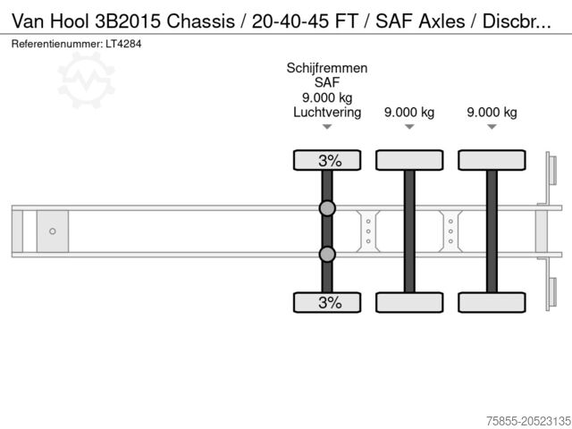 Containertransport Van Hool 3B2015 Chassis / 20-40-45 FT / SAF Axles / Disc...