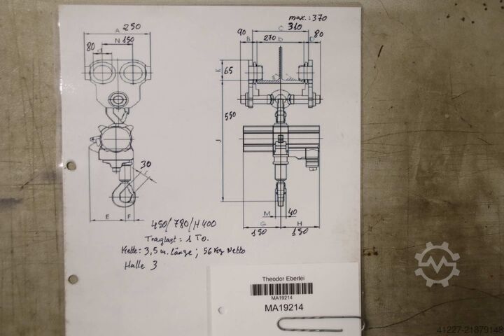 Palangă cu lanț cu cărucior 1000 kg Abus GM3-S11148