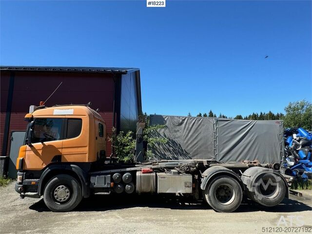 System med krogarm Scania 124G hook truck w/ Palift hook with articulation S