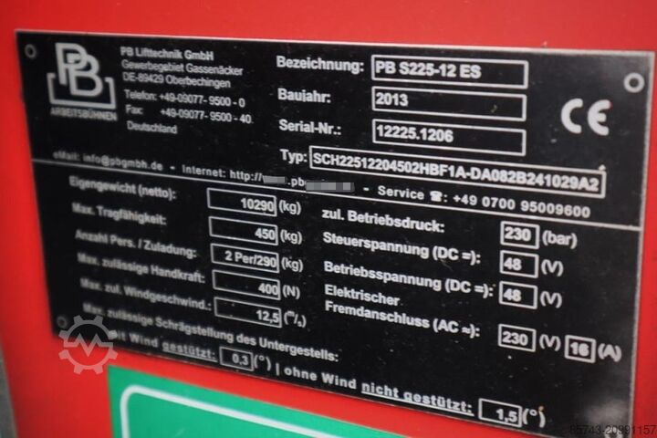 Schaarlift PB Lifttechnik S225-12ES Electric, 4x2 Drive, 22.5m Working Heigh
