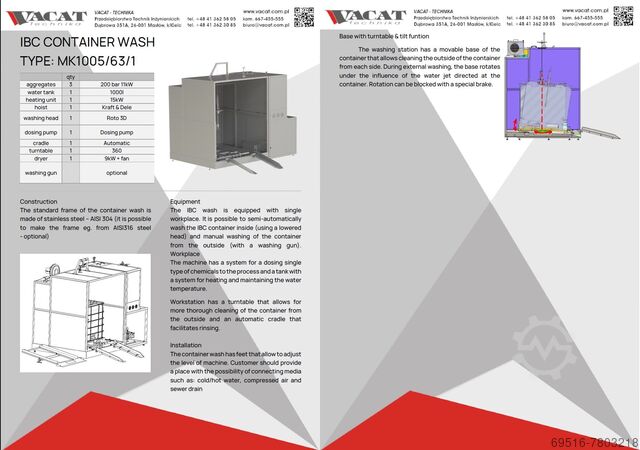 Wassysteem voor IBC containers Vacat-Technika MK1005/63/1