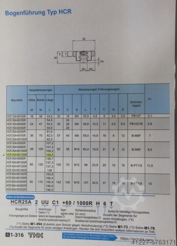 Geleiderail Gebogen geleider THK HCR35A2RR+60/1300R