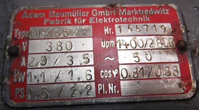 Elektromotor 1,1/1,6 kW 1400/2800 Rpm Baumüller DP436/2