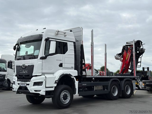 Faházszállító teherautó MAN TGS 33 520 6x6BL Kurzholz Plattform Epsilon Kran