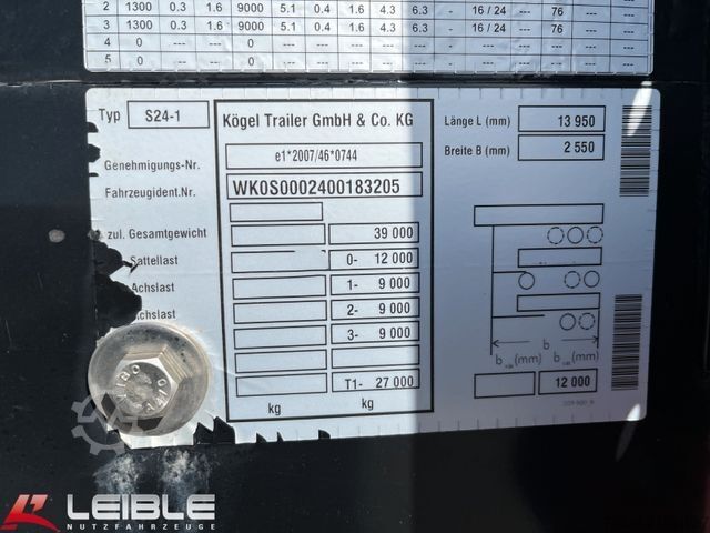 Semirimorchio con telone KÖGEL SN 24*Standard Tautliner*Zertifikat Code XL*SAF*