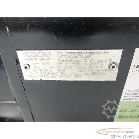 Vezérlőegység Siemens 1FT5106-1AC71-1AB0 Servomotor SN: EF760695712010 - generalüberholt
