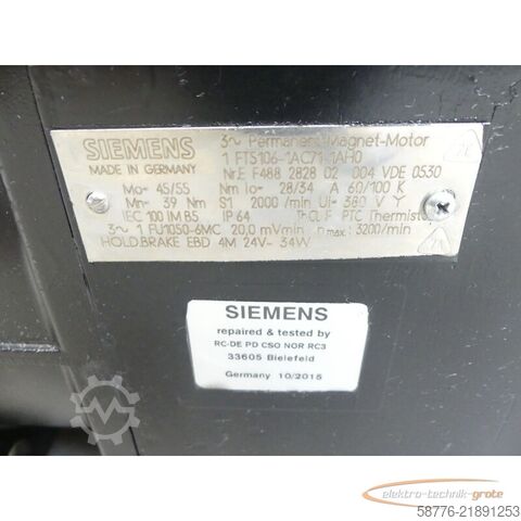 Vezérlőegység Siemens 1FT5106-1AC71-1AH0 Servomotor SN: EF488282802004 - generalüberholt