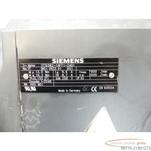 Styrenhet Siemens 1FT6082-1AF71-2AG1 Servomotor SN: YFSN31093301001