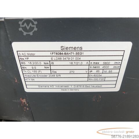 Unità di controllo Siemens 1FT6084-8AH71-3EG1 Synchronservomotor SN:ELD88347901004