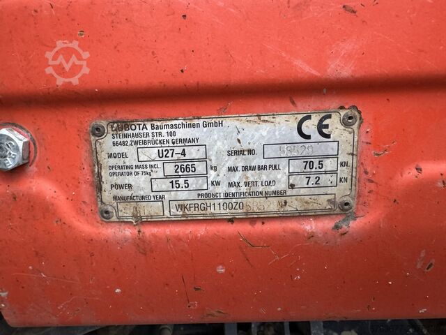 Kubota U27-4 Minibagger/Raupenbagger mit 1 Löffel, Baujahr 2016, Diesel KUBOTA U27-4 minigraver/graafmachine rups 1 bak 2016 Diesel