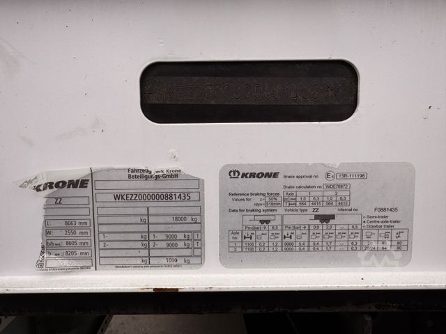 Ανοικτό ρυμουλκούμενο KRONE ZZ  6.520mm BPW-Achsen 50er Öse