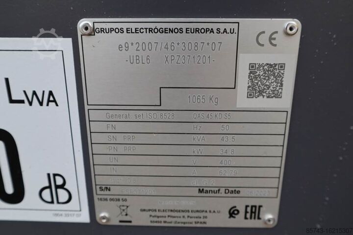 Generator set Atlas Copco QAS 45 KD S5 Valid inspection, *Guarantee! Diesel,