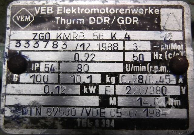 Motorreductor 0,12 kW 80 rpm VEB ZGOKMRB56K4