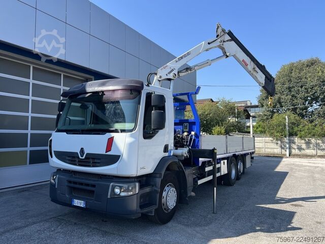 Lastbil med fast lad og kran Renault Premium 340