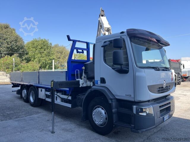 Lastbil med fast lad og kran Renault Premium 340