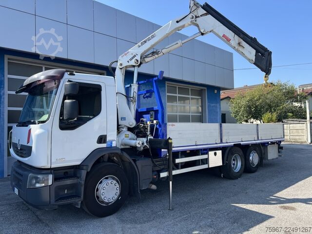 Lastbil med fast lad og kran Renault Premium 340