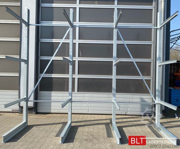 Kragarmregal ca. 4,02 lfm. Kragarmregal  H: 350cm T: 137 cm , 500kg/Arm , 4 Lagerebenen