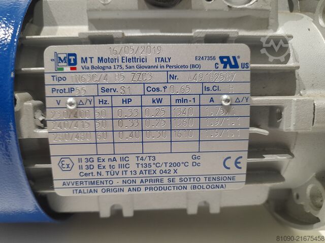 MOTOR MT TN63C/4 0.25/0.30KW MT TN63C/4 B5 ZZC3