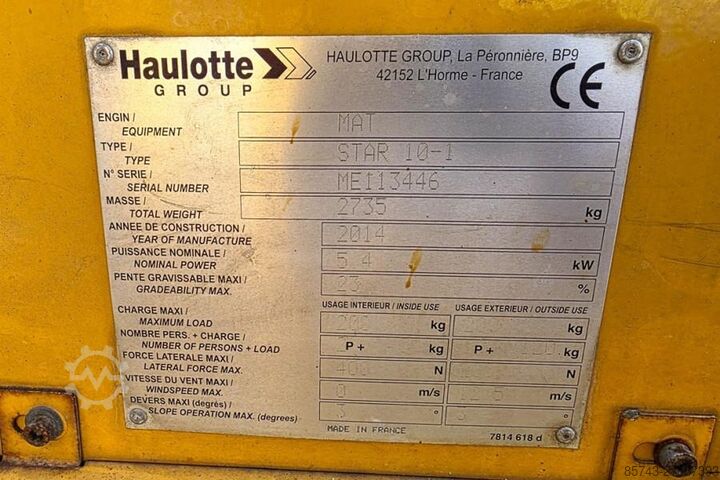 Schaarlift Haulotte STAR 10 Electric, 10m Working Height, 3m Reach, 20