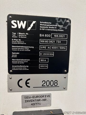 Horizontal machining center SW Schwäbische Werkzeugmaschinen GmbH BA 600   2-CNC, 2-spindlig