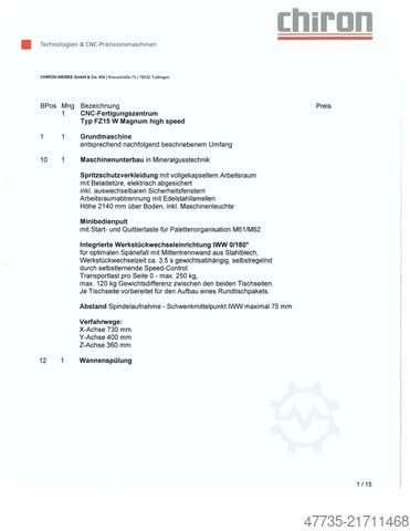 CNC mašinski centar sa robotom CHIRON FZ 15 WM HS