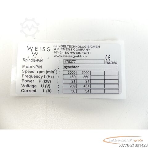Komponent Weiss 178377 Schleifspindel 21kw / 7000 U/min = 0002    !