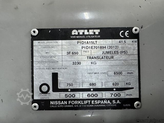 Forklift Atlet P1D1A15LT Triplex 650 Freelift/Sideshift 760 hours LPG 2012 ATLET Atlet P1D1A15LT Triplo 650 Freelift/Sideshift 760UUR LPG 2012