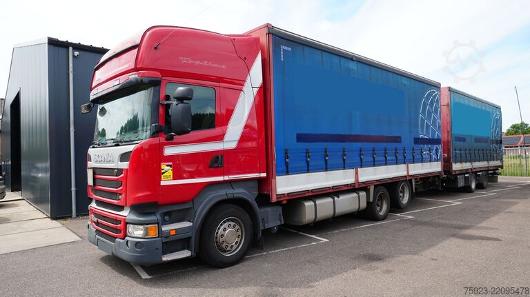 Schuifzeil Scania R 400 6x2 curtainside in combo with Burg trailer