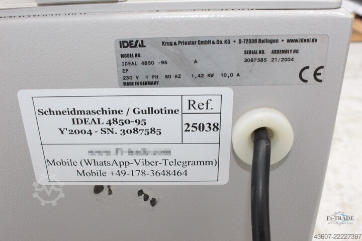 Skärmaskin / Giljotin IDEAL 4850-95 EP