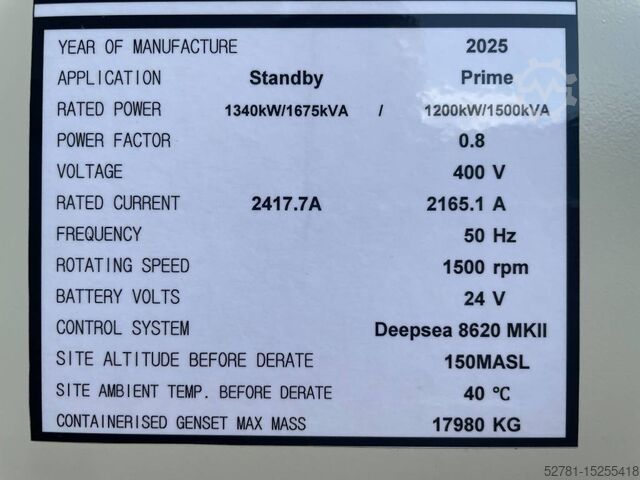 Aggregaat Cummins KTA50GS8 - 1.675 kVA Generator - DPX-18821