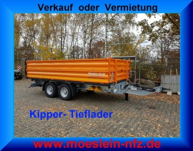 Tipper trailer Möslein TTD11- BA Orange  neuer Tandem 3- Seitenkipper Tiefladermit Bordwand- Aufsatz-- Neufahrzeug --